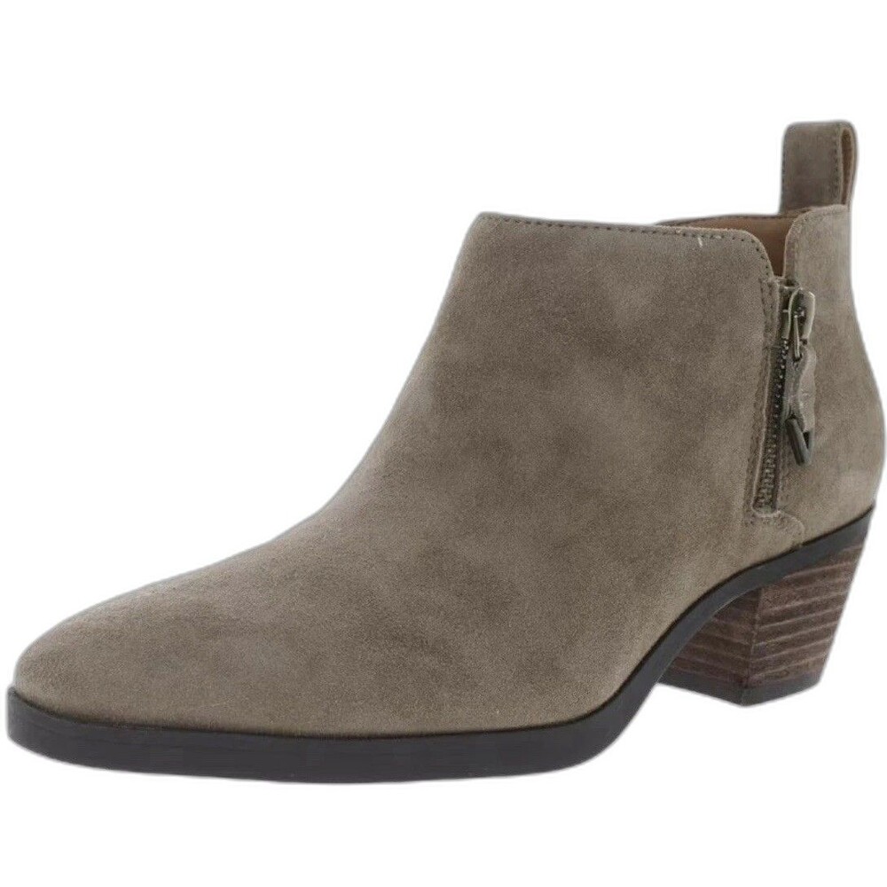 Vionic Cecily Bootie Women’s 7.5 Waterproof Suede Stone Taupe Zip-Up Block Heel